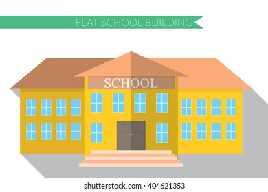 Flat design modern vector illustration of school building icon set, with long shadow.