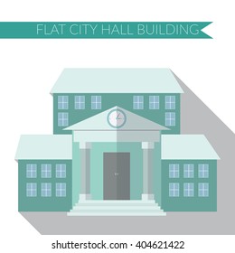 Flat design modern vector illustration of city hall building icon, with long shadow.