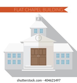 Flat design modern vector illustration of chapel or wedding church building icon, with long shadow.