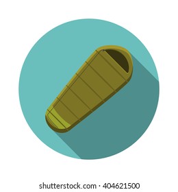 Flat design modern vector illustration of sleeping bag icon, camping and hiking equipment with long shadow.