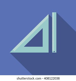 Flat design modern vector illustration of triangle and straightedge icon with long shadow.