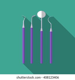 Flat design modern vector illustration of dental tools icon with long shadow.