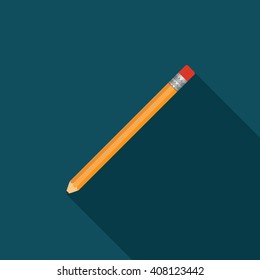 Flat design modern vector illustration of pencil icon with long shadow