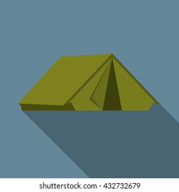 Flat design modern vector illustration of tent icon, camping and hiking equipment with long shadow.
