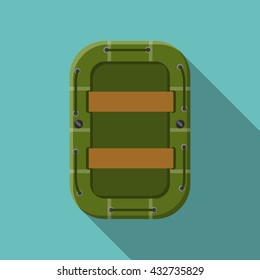 Flat design modern vector illustration of raft icon, camping, hiking and extreme sports equipment with long shadow.