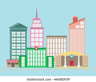 Flat design modern vector illustration icons set of urban landscape. 