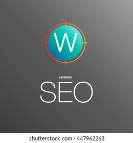 Flat design modern vector illustration concept of SEO word combined from elements and keywords icon which symbolized a success internet searching optimization process