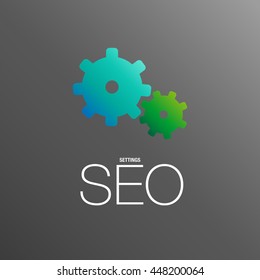 Flat design modern vector illustration concept of SEO word combined from elements and setting icon which symbolized a success internet searching optimization process
