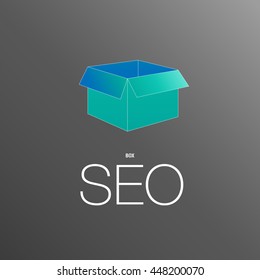 Flat design modern vector illustration concept of SEO word combined from elements and box icon which symbolized a success internet searching optimization process