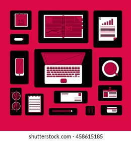 Flat design modern vector illustration concept of creative office workspace, workplace. 
