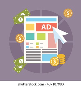 Flat design modern vector illustration concept of pay per click internet advertising model when the ad is clicked. Isolated on stylish background.