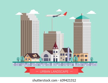 Flat design modern vector illustration icons set of urban landscape and city life.