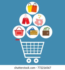 Flat design modern vector illustration set of shopping marketing