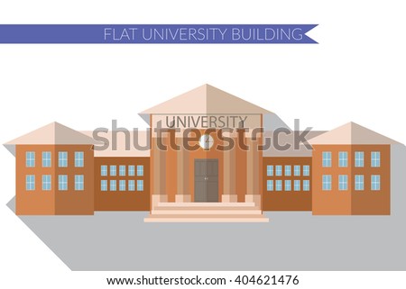 Flat design modern vector illustration of University building icon, with long shadow.