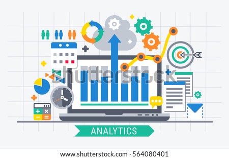 Flat design modern vector illustration concept of website analytics search information.