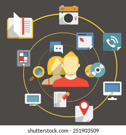 Diseño plano, concepto moderno de red de medios web