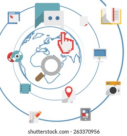 Flat design modern web media network concept