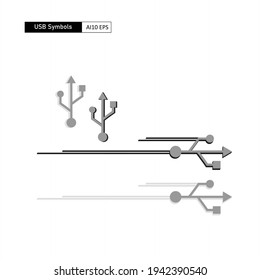 Flat design and monochrome USB (Universal Serial Bus) connection. The USB symbol can be applied to a variety of designs related to digital mobile devices.