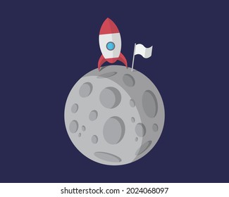 Flat Design Moon with Space Shuttle and a Flag