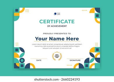 Plantilla de certificado de mosaico de diseño plano