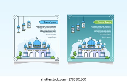 Flat design of mosque for islamic new year / Muharram concept on Social Media Template Vector