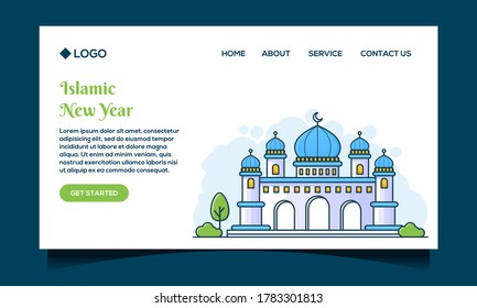 Flat design of mosque for islamic new year concept on landing page vector 