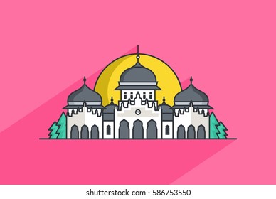 Flat design of Mosque with line art and long shadows