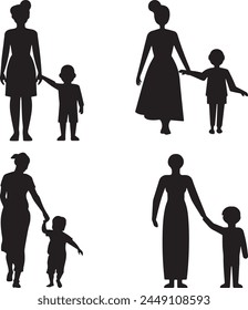 Flat design mother and son silhouette