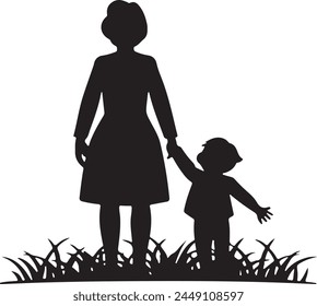 Flat design mother and son silhouette