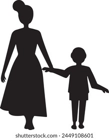 Flat design mother and son silhouette