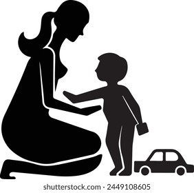Flat design mother and son silhouette