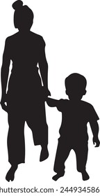 Flat design mother and son silhouette