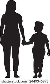 Flat design mother and son silhouette