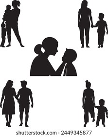 Flat design mother and son silhouette