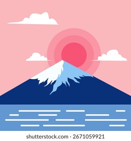 Design plano Monte Fuji com flor de cerejeira