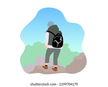 flat design mountain adventure man