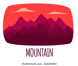 Flat design mountain background. Vector Illustration.