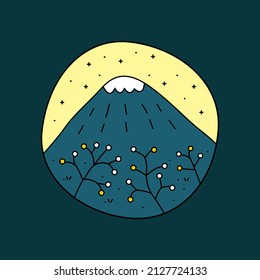 Flat design of mountain with flower trees