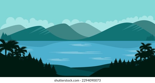 Flat design Mountain Landscape illustration