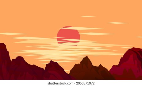 Flat design mountain sunset landscape 