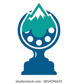 Flat design mountain trophy icon with water droplets and snow peak