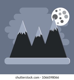 Flat design mountains at night with the moon vector illustration