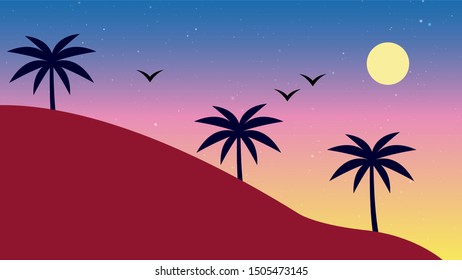 Flat design mountains with trees and starry sky Vector