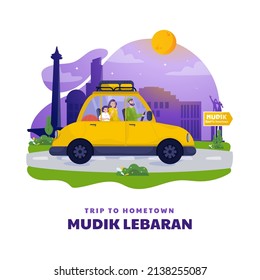 Flat design mudik lebaran tradition means trip to hometown concept