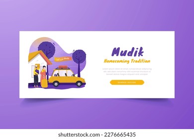 Tradición de mudik de diseño plano o volver a casa con plantilla de banners