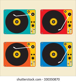 Flat design multicolour of Disk record player for DJ music. Vector illustration design.