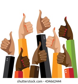 Flat design multicultural group thumbs up. EPS 10 vector.