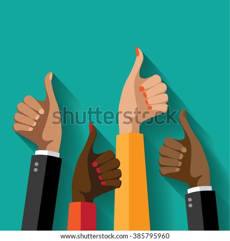 Flat design multicultural group thumbs up. EPS 10 vector.