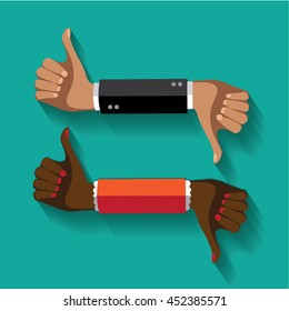 Flat design multicultural thumbs up and down. EPS 10 vector