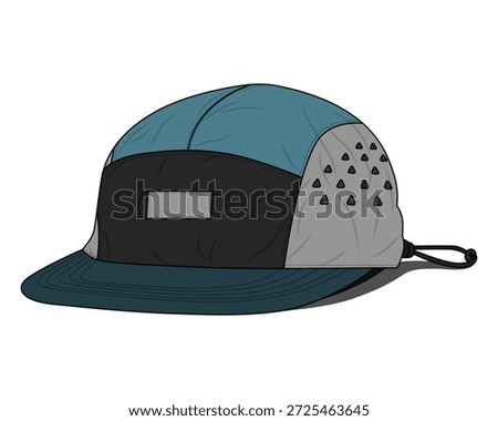 Flat Design Multi-Panel Camper Cap with Adjustable Drawstring
